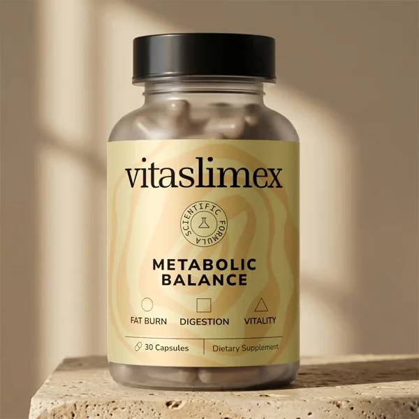 Flacon Vitaslimex Metabolic Balance, 30 gélules, posé sur une pierre claire